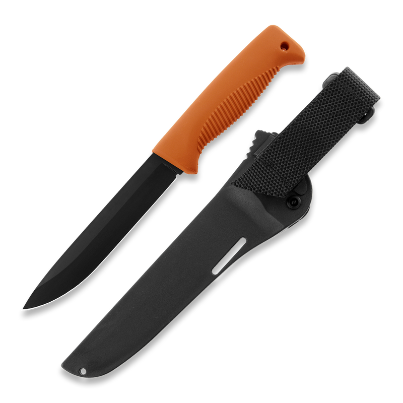 Load image into Gallery viewer, Peltonen M95 Ranger Puukko Black Cerakote Orange Handle FJP140
