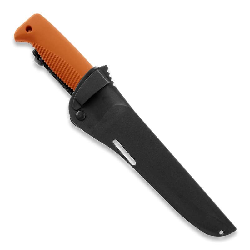 Load image into Gallery viewer, Peltonen M95 Ranger Puukko Black Cerakote Orange Handle FJP140
