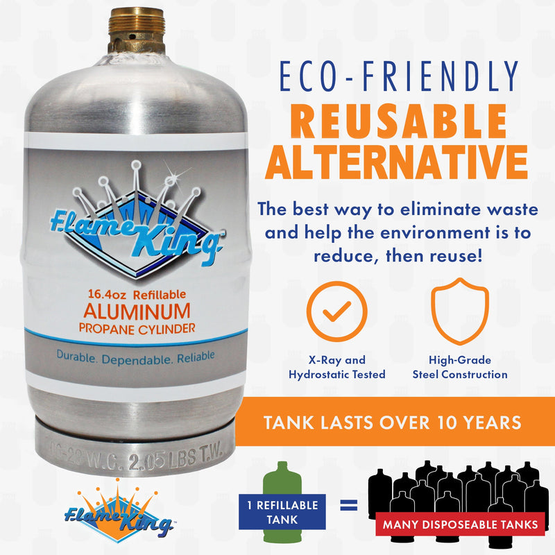 Load image into Gallery viewer, Flame King Eco Friendly Sustainable 1lb Aluminum Refillable Propane Tank LP Cylinder
