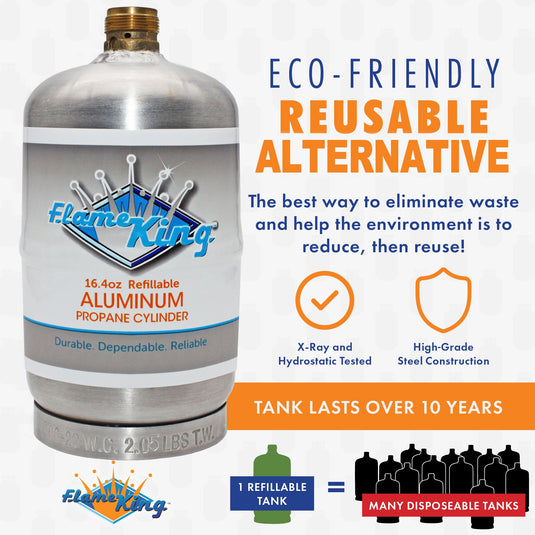 Flame King Eco Friendly Sustainable 1lb Aluminum Refillable Propane Tank LP Cylinder