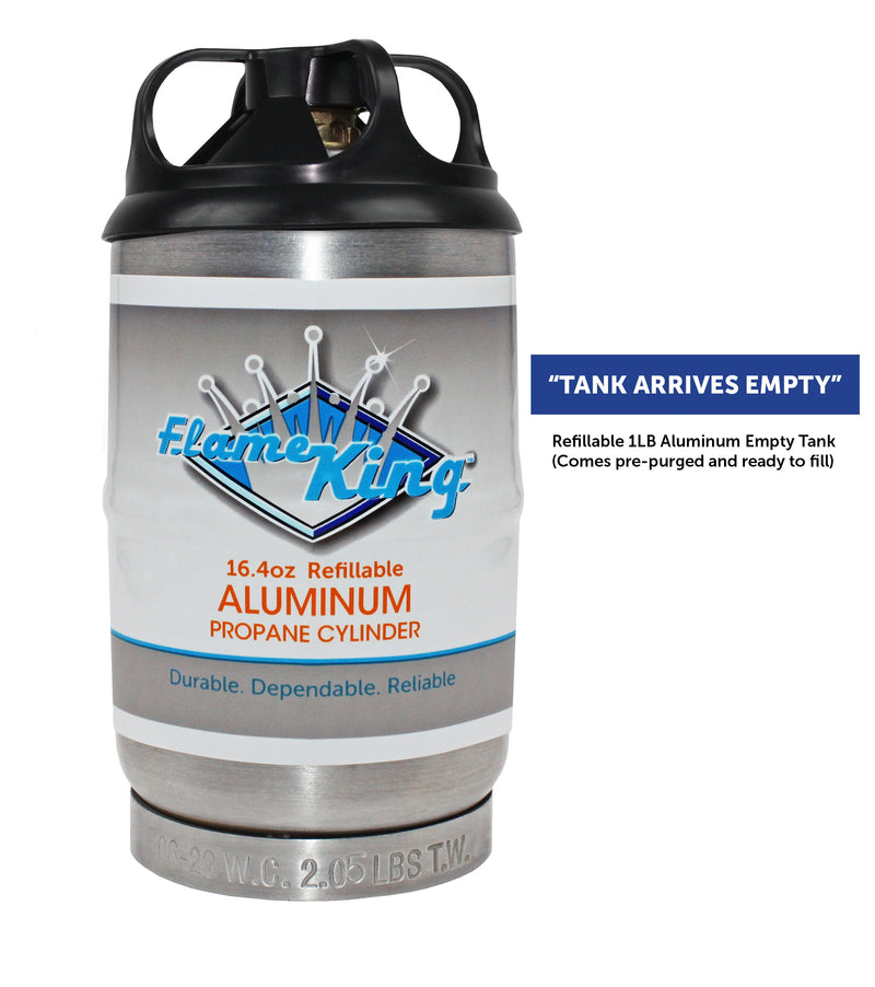 Load image into Gallery viewer, Flame King Eco Friendly Sustainable 1lb Aluminum Refillable Propane Tank LP Cylinder
