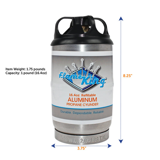 Flame King 1lb Aluminum Refillable Propane Tank LP Cylinder - 2 Pack Eco Friendly Sustainable Tank