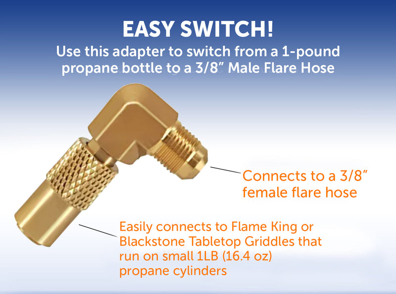 Load image into Gallery viewer, Flame King Elbow Adapter with 3/8" Male Flare for 17" or 22" Griddle
