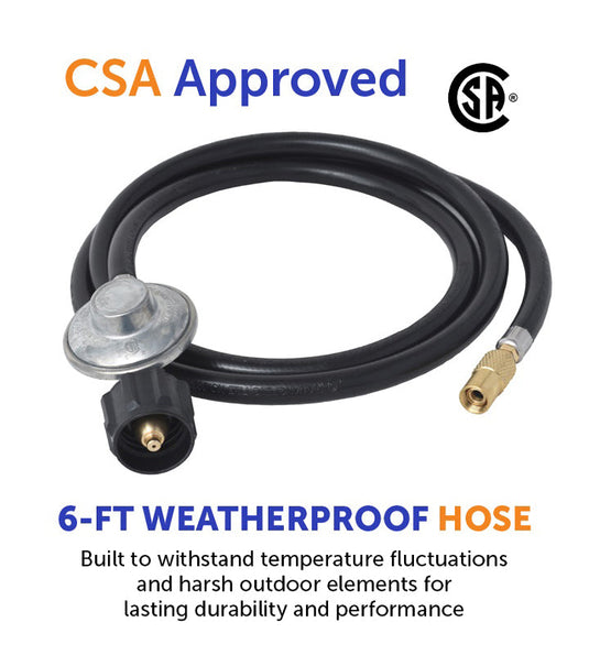 Flame King Regulator Hose Adapter Connect to 20Lb Tank for 17 and 22 inch Tabletop Grill Griddle, 6 Feet