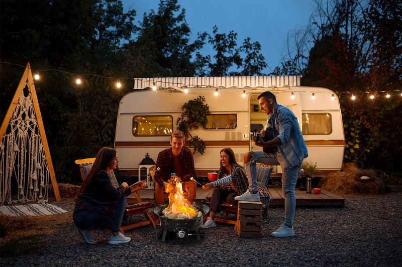 Load image into Gallery viewer, Flame King Outdoor Portable Propane Gas 19″ Fire Pit Bowl with Self Igniter Cover Carry Straps
