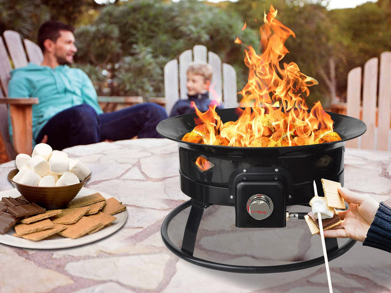 Load image into Gallery viewer, Flame King Outdoor Portable Propane Gas 19″ Fire Pit Bowl with Self Igniter Cover Carry Straps
