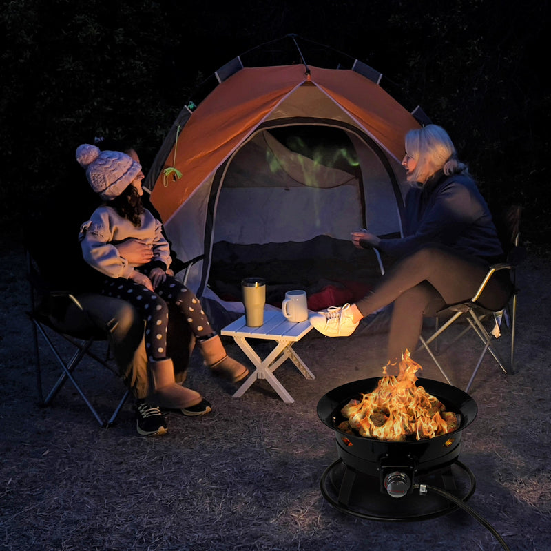 Load image into Gallery viewer, Flame King Outdoor Portable Propane Gas 19″ Fire Pit Bowl with Self Igniter Cover Carry Straps
