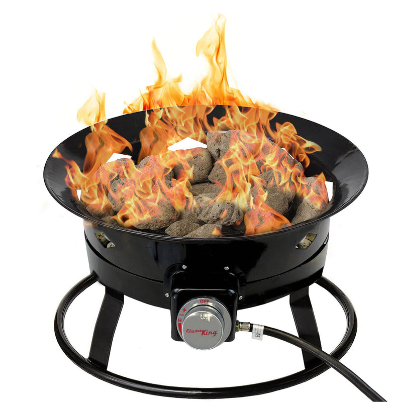 Load image into Gallery viewer, Flame King Outdoor Portable Propane Gas 19″ Fire Pit Bowl with Self Igniter Cover Carry Straps
