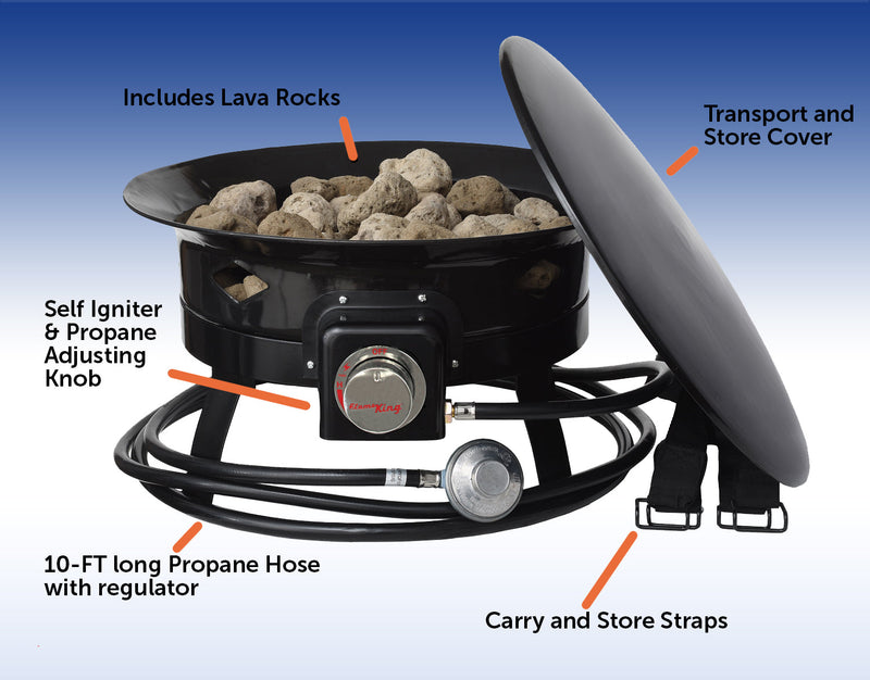 Load image into Gallery viewer, Flame King Outdoor Portable Propane Gas 19″ Fire Pit Bowl with Self Igniter Cover Carry Straps
