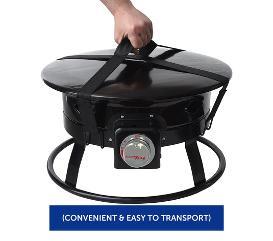 Flame King Outdoor Portable Propane Gas 19″ Fire Pit Bowl with Self Igniter Cover Carry Straps