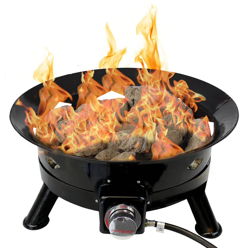 Load image into Gallery viewer, Flame King Outdoor Portable Propane Gas 24" Fire Pit Bowl with Self Igniter Cover Carry Straps
