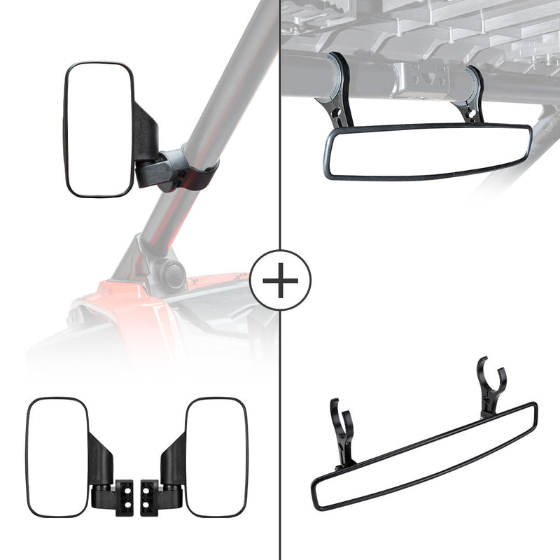 Load image into Gallery viewer, UTV Side View Mirrors and Center Rearview Mirror with 1.75" or 2" Clamps
