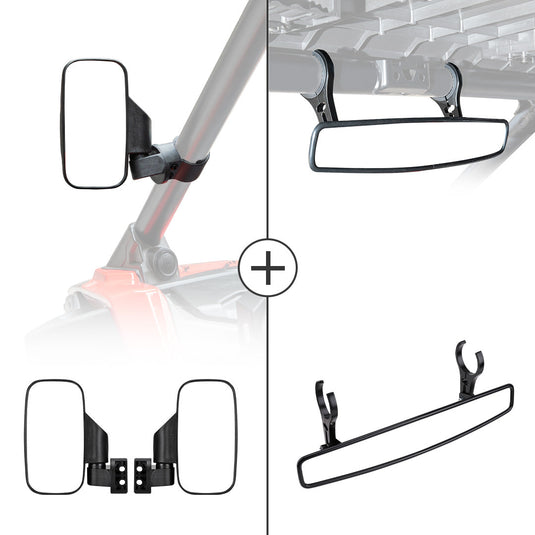 UTV Side View Mirrors and Center Rearview Mirror with 1.75