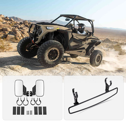 UTV Side View Mirrors and Center Rearview Mirror with 1.75" or 2" Clamps