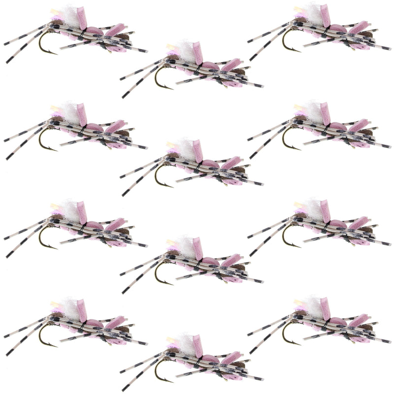 Load image into Gallery viewer, Fat Albert Pink Foam Body Grasshopper Fly - 1 Dozen Flies Hook Size 10
