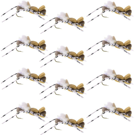 Fat Albert Tan Foam Body Grasshopper Fly - 1 Dozen Flies Hook Size 10