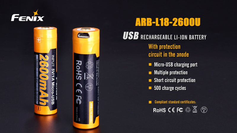Load image into Gallery viewer, Fenix ARB-L18-2600U USB Rechargeable Li-ion 18650 Battery
