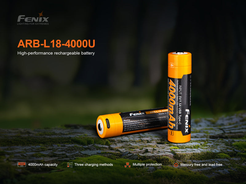 Load image into Gallery viewer, Fenix ARB-L18-4000U High-Capacity USB Rechargeable 18650 Battery - 4000mAh
