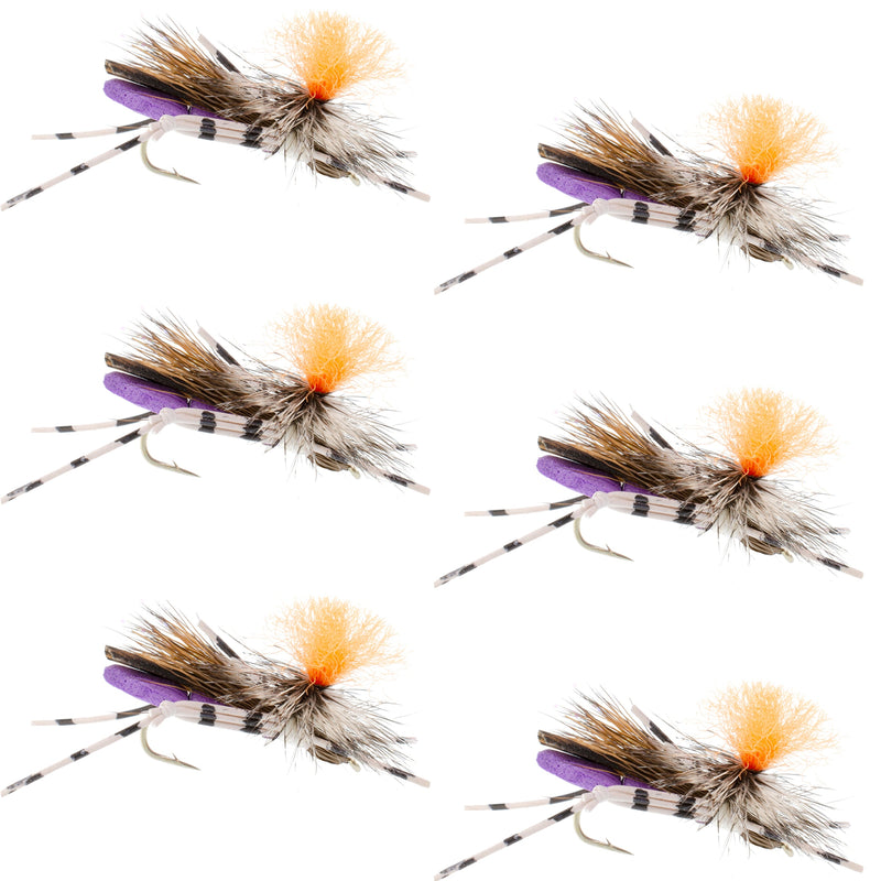 Load image into Gallery viewer, Feth Hopper Purple - Foam Grasshopper Fly Pattern - 6 Flies Size 10
