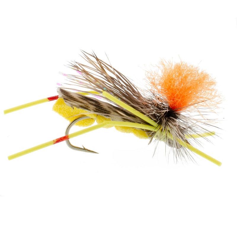 Load image into Gallery viewer, Feth Hopper Yellow - Foam Grasshopper Fly Pattern - 6 Flies Size 10
