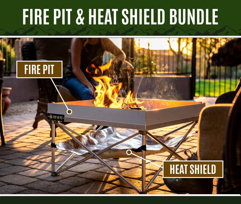 Load image into Gallery viewer, Fireside Outdoor Pop-Up Fire Pit &amp; Heat Shield Bundle
