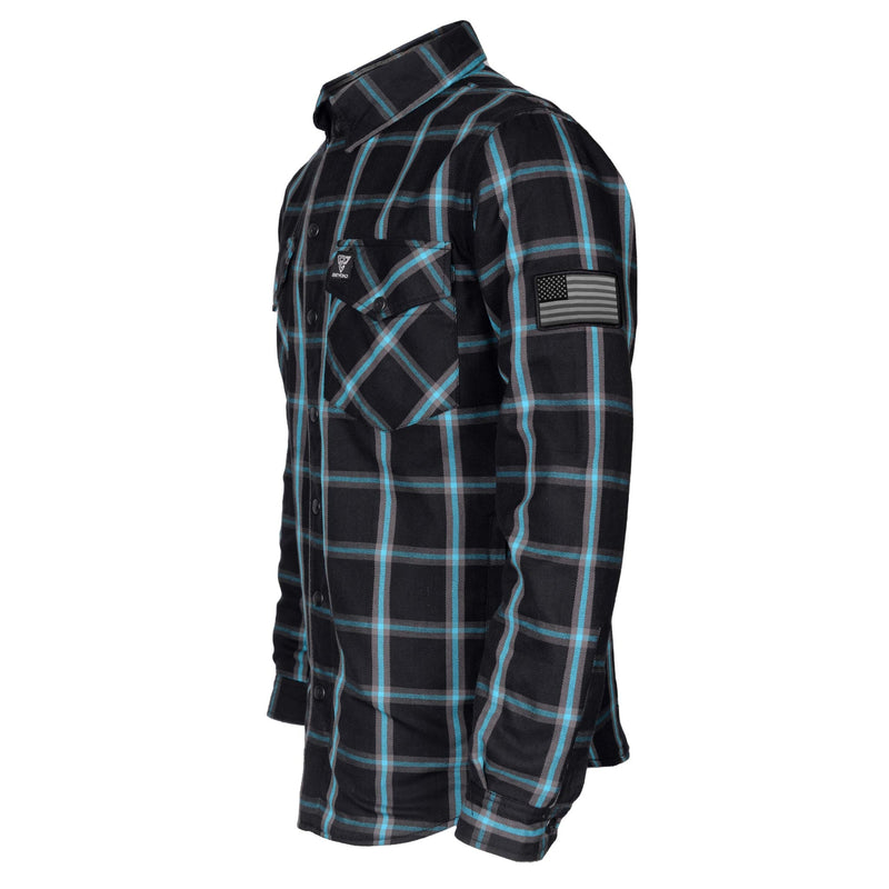 Load image into Gallery viewer, Protective Flannel Shirt - Black and Blue Stripes with Pads
