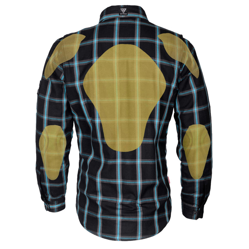 Load image into Gallery viewer, Protective Flannel Shirt - Black and Blue Stripes with Pads
