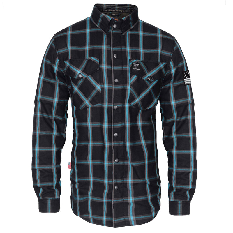 Load image into Gallery viewer, Protective Flannel Shirt - Black and Blue Stripes with Pads
