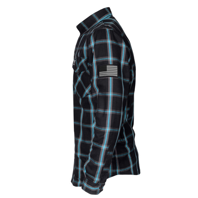 Load image into Gallery viewer, Protective Flannel Shirt - Black and Blue Stripes with Pads

