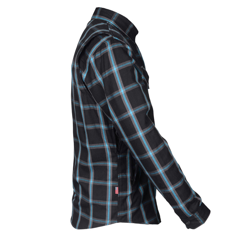 Load image into Gallery viewer, Protective Flannel Shirt - Black and Blue Stripes with Pads
