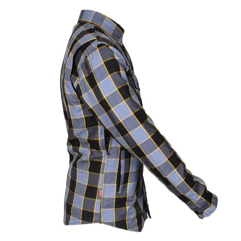 Load image into Gallery viewer, Protective Flannel Shirt - Grey Checkered and Yellow Stripes
