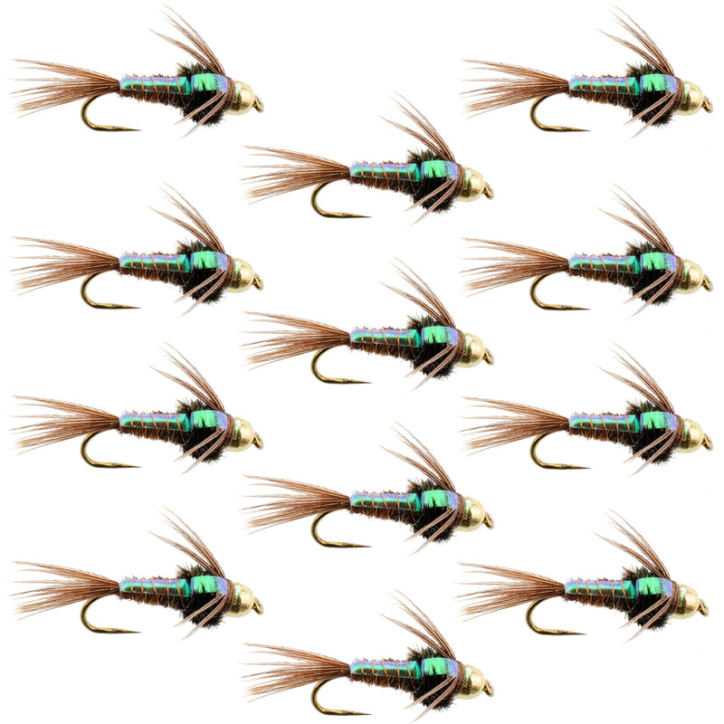 Load image into Gallery viewer, Barbless Bead Head Flashback Pheasant Tail Nymph Fly 1 Dozen Flies Hook Size 18
