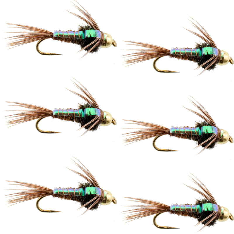 Load image into Gallery viewer, Barbless Bead Head Flashback Pheasant Tail Nymph Fly 6 Flies Hook Size 14
