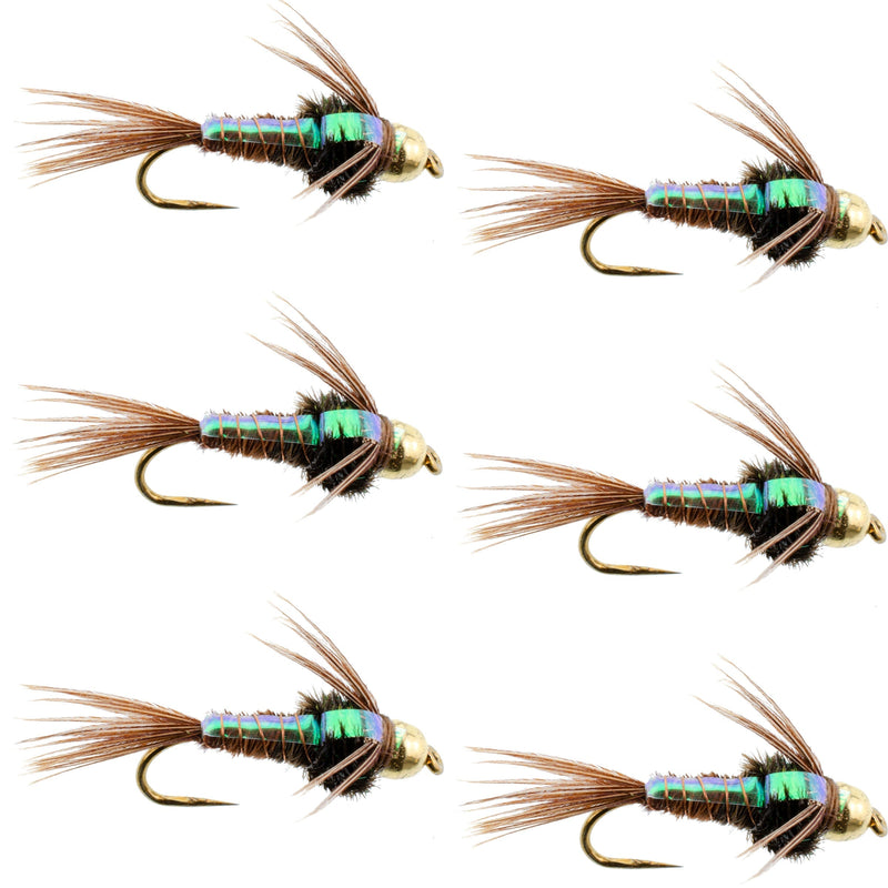 Load image into Gallery viewer, Barbless Bead Head Flashback Pheasant Tail Nymph Fly 6 Flies Hook Size 16
