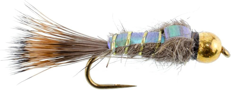 Load image into Gallery viewer, 3 Pack Barbless Bead Head Flash Back Gold Ribbed Hare&#39;s Ear Nymph Flies Hook Size 16
