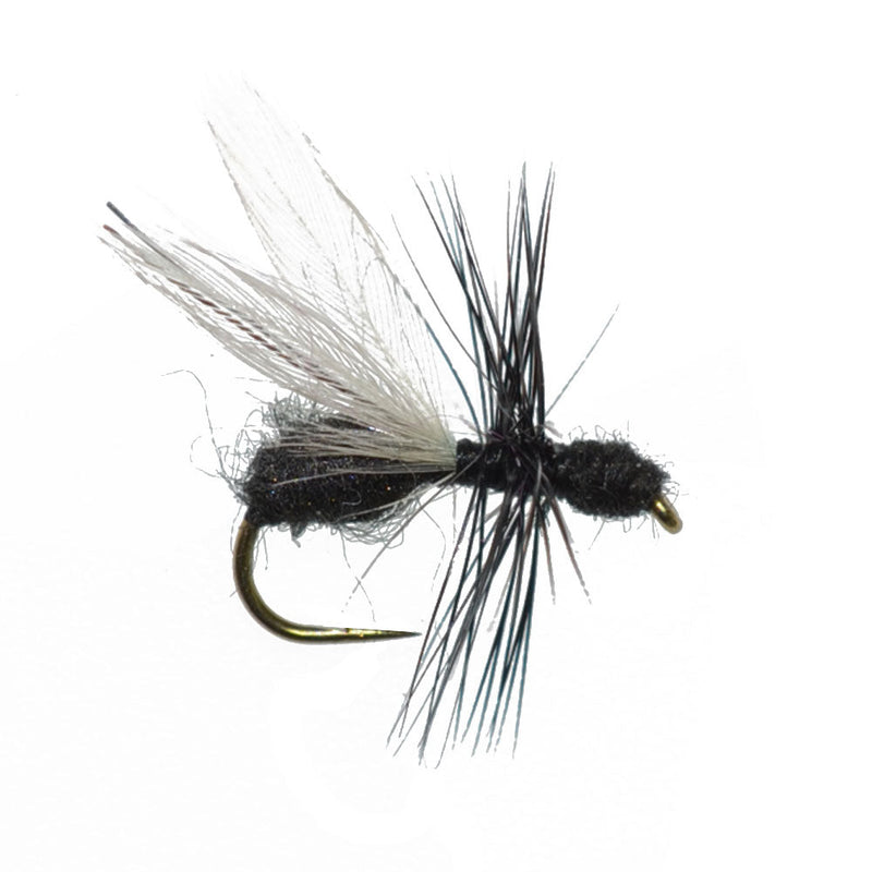 Load image into Gallery viewer, Barbless Black Fur Flying Ant Terrestrial Trout Dry Fly - 6 Flies Hook Size 14
