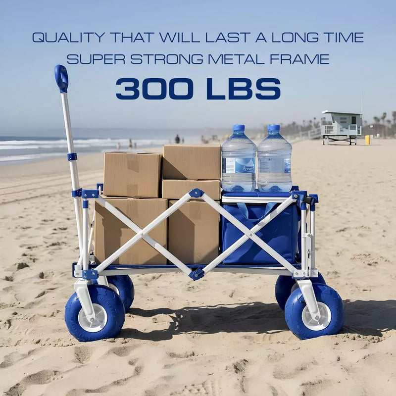 Load image into Gallery viewer, Beach Wagon Cart with Big Wheels – Foldable Utility Wagon Blue
