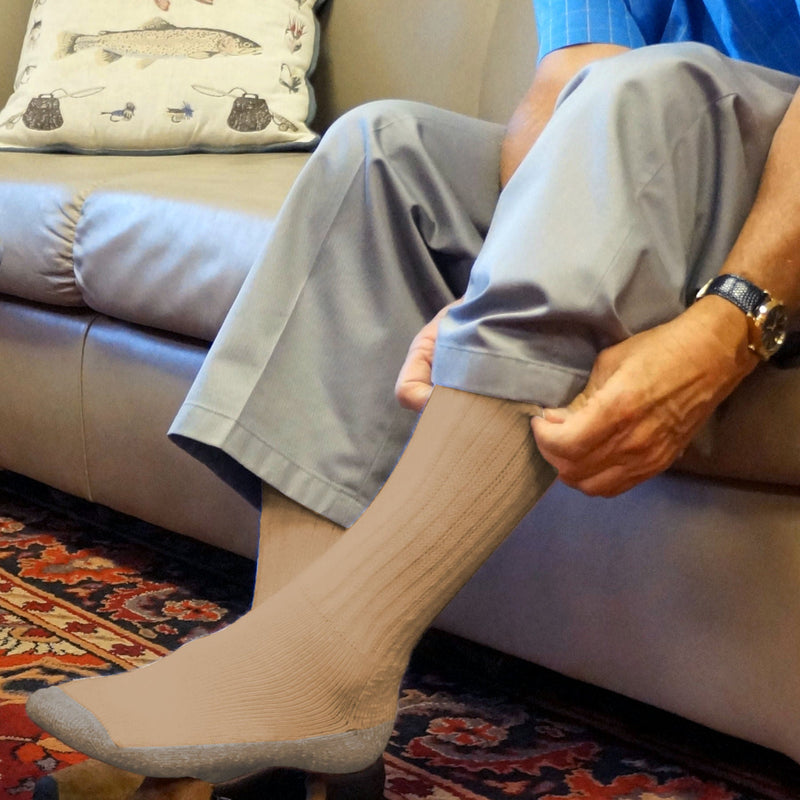 Load image into Gallery viewer, Cozy Diabetic Comfort Relax Fit Khaki Crew Socks
