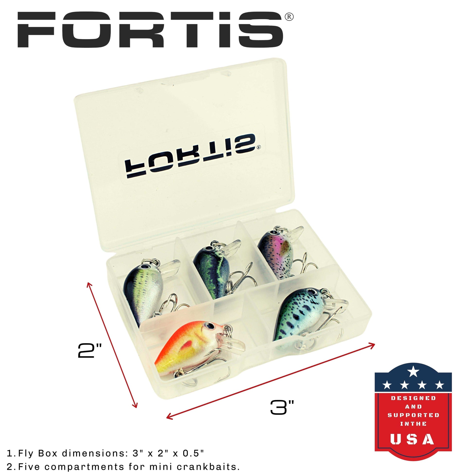 5pc Mini Crankbait Assortment, 1" Long | Floating | FORTIS - Skoutley Outdoors LLC