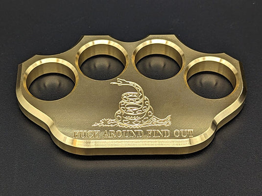 Milspin 3/4lb Brass Knuckle F*ck Around Find Out Solid Brass Paperweight