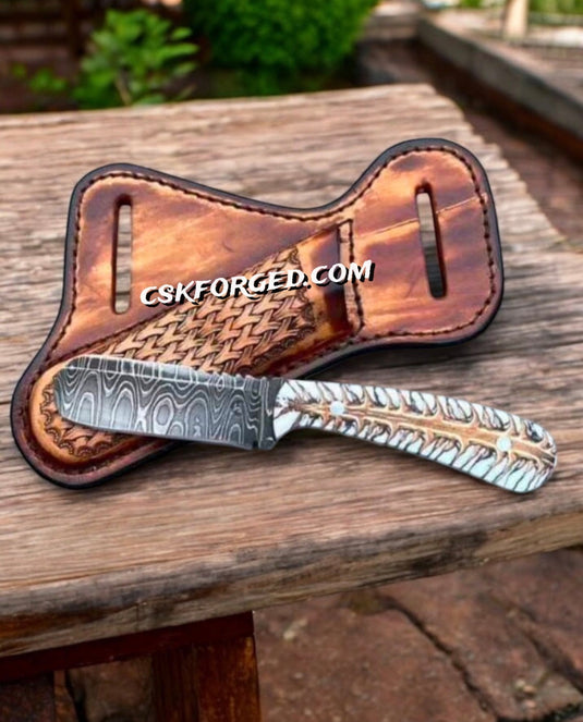 Handmade Bull Cutter Knife –3.5” Damascus Blade, Pinecone Handle