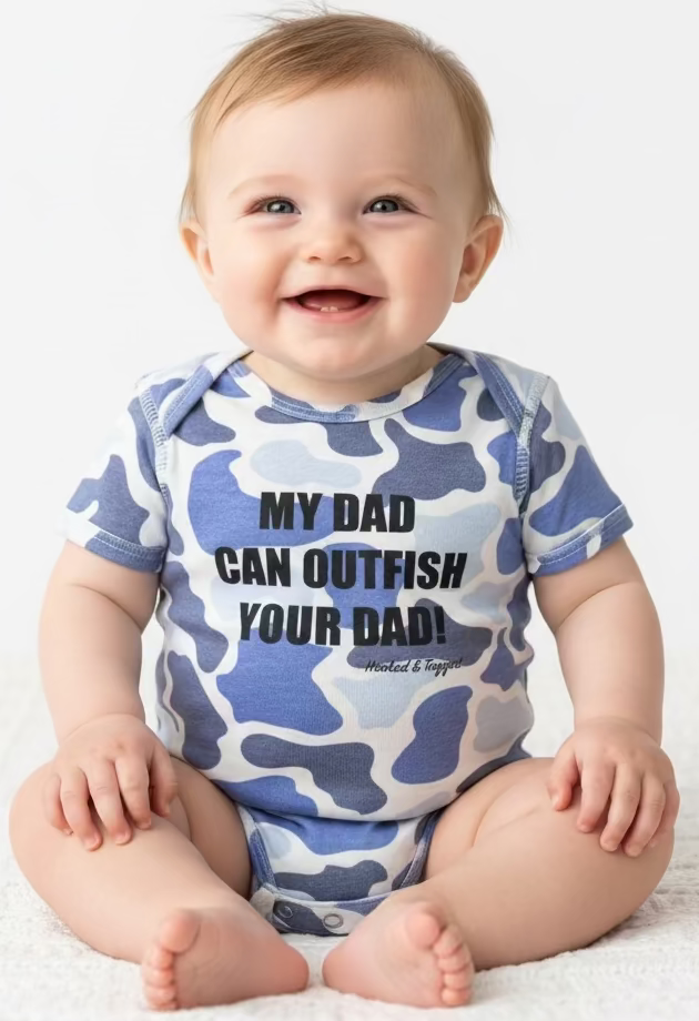 Load image into Gallery viewer, "My Dad Can Outfish Your Dad" Onesie
