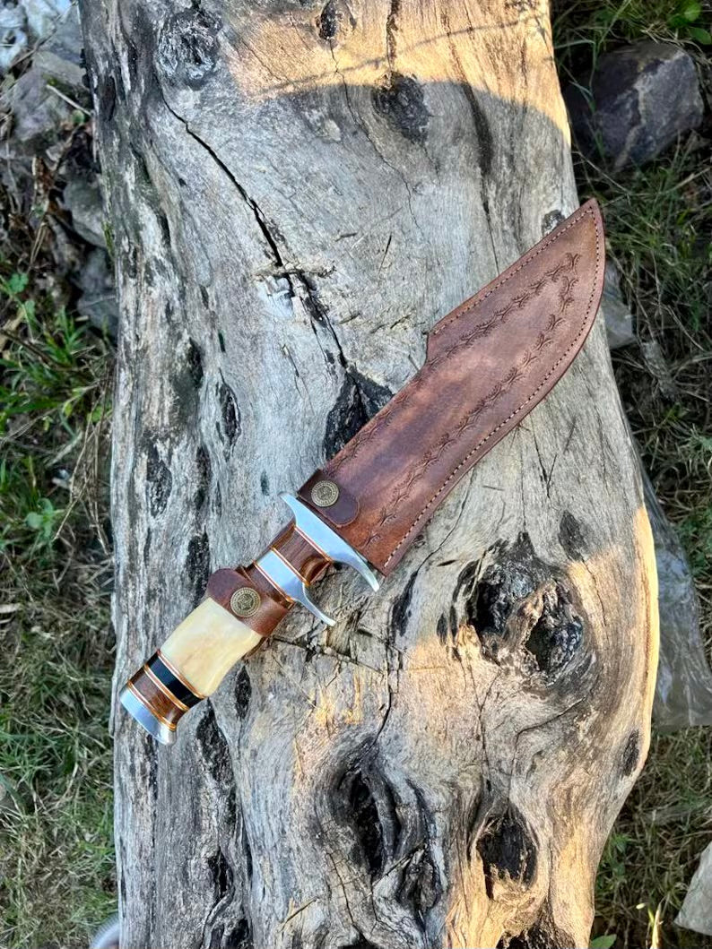 Load image into Gallery viewer, Damascus Steel Sub-Hilt Fighter Bowie Knife 14” – Premium Christmas Gift with Leather Sheath
