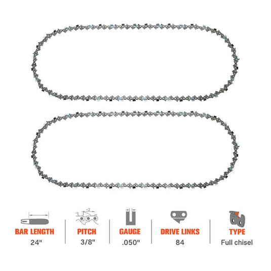 3/8 .050 84 DL 24 Inch Full Chisel Chain For Husqvarna 460 Racher 372XP 362XP 359 575XP 394XP 395XP Stihl MS290 Echo CS-620P Chainsaw
