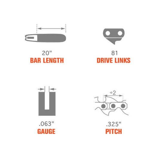 20 Inch MS290 Chain .325 Pitch .063 Gauge 81 DL For Stihl MS271 MS261 MS270 MS280 MS 260 290 024 026 028 Chainsaw 26RM3 81 22BPX081G