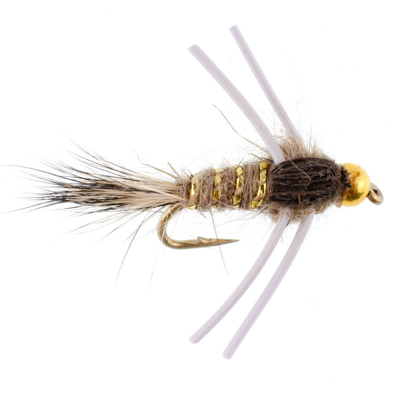 Load image into Gallery viewer, Tungsten Bead Head Rubber Legs Natural Gold-Ribbed Hare's Ear Trout Fly Nymph - 6 Flies Hook Size 12
