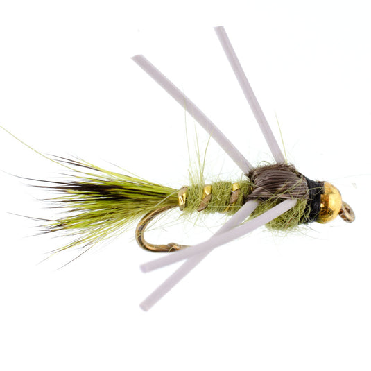 3 Pack Tungsten Bead Head Rubber Legs Olive Gold-Ribbed Hare's Ear Trout Fly Nymph - Hook Size 16