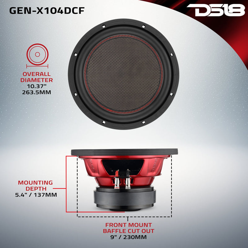Load image into Gallery viewer, GEN-X 10" Subwoofer with Carbon Fiber Dust Cap | 600W RMS Dual 4-Ohm Voice Coils
