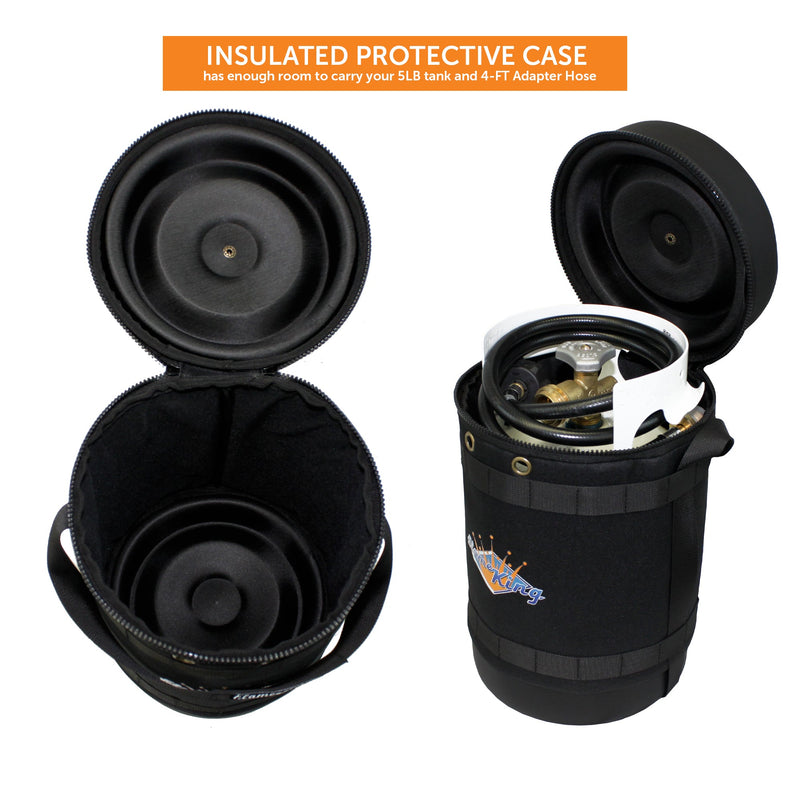 Load image into Gallery viewer, Flame King Propane Gas Hauler Kit 5lb Propane Tank, Adapter Hose and Insulated Protective Carry Case
