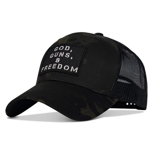 God, Guns, And Freedom Patch Mid-Profile Mesh Snapback Hat